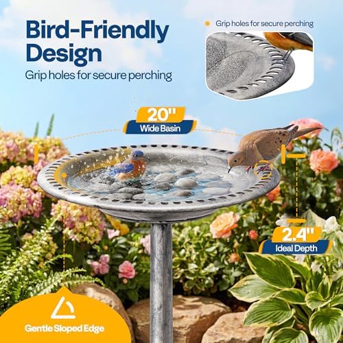 VIVOHOME Bird Bath for Outside, Polyresin Pedestal Birdbath, Gray - Image 5