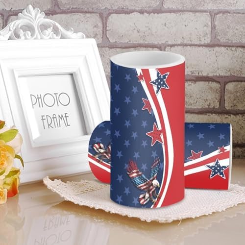 Eagle The Stars and Stripes Printed Flickering Flameless Candles, Decorative Battery Operated Candles Led Plastic Set of 2 Include Realistic Dancing LED Flames with Remote Control Timer - Image 2
