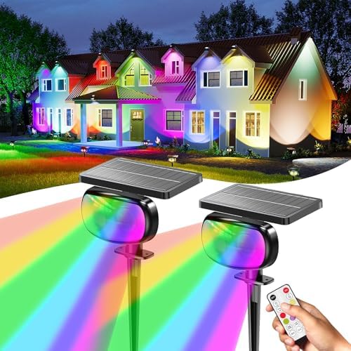 Solar Spot Lights Outdoor Waterproof IP68,RGB Spotlights with Remote,2-Pack by Unknown
