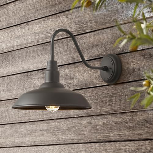 14in Dome Outdoor Gooseneck Lights for Barn, Dark Bronze Exterior Farmhouse Light Fixture with Wall Mount, Outside Goose Neck Wall Sconce for Patio, Porch, Entryway - Image 5