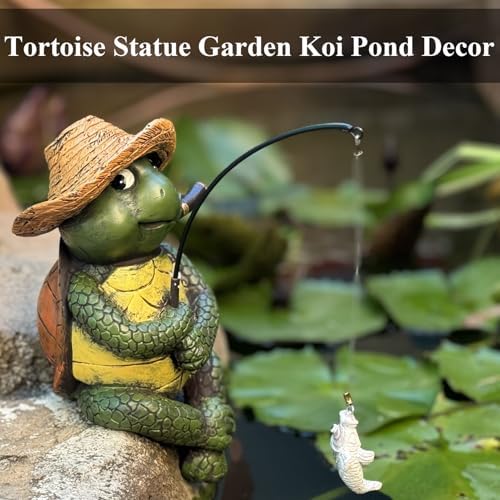 Garden Tortoise Pond Statue Decoration, Fishing Turtle Outdoor Statues for Koi Pond or Waterfall Decor, 9.5" Figurine Poolside Statue, Outdoor Decor, Gifts for Mom - Image 5