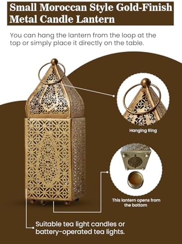 Serene Spaces Living Moroccan Lightweight Thin Gold Ornate Candle Lantern, Antique Gold Lantern, Decorative Candle Holders, Indian Wedding, Eid, Ramadan, 2.75" Diameter & 8.5" Tall, Pack of 6 - Image 7