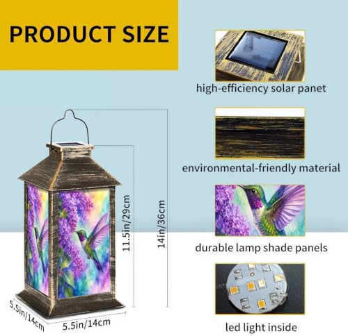 Solar Lantern Colorful Purple Flowers Outdoor Waterproof Garden Hanging Lantern Solar Powered Lighting Outside Solar Light for Patio Yard Camping, Gifts for Women Mom - Image 2