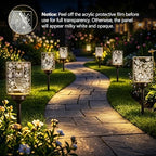 ODEETRONIC Solar Garden Lights, 4 Pack Solar Pathway Lights with Butterfly Frog Hummingbird Owl Pattern, Outdoor Landscape Lighting, Waterproof Acrylic Garden Stake Light for Yard Walkway, Warm White - Image 2