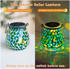 Starsoul 2 Pack Solar Lanterns Outdoor Waterproof, Unique Green Mosaic Glass Solar Garden Lights, Decorative Outdoor Lantern for Outside Patio Pathway Porch Yard Table - Image 2