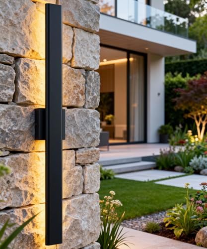 Aipsun 2 Packs Outdoor Wall Sconce, 3000K 4000K 6000K, 31.5in Modern Black Exterior Light, Long LED Linear Wall Light Outside Lighting for Entrance, Hallway, Garage, Porch(3CCT) - Image 2