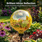 Glass Outdoor Gazing Globe, 10" Hand Blown Yellow Swirl Gazing Ball - Image 6