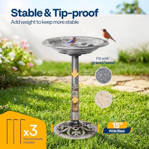 VIVOHOME Bird Bath for Outside, Polyresin Pedestal Birdbath, Gray - Image 4