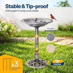 VIVOHOME Bird Bath for Outside, Polyresin Pedestal Birdbath, Gray - Image 4