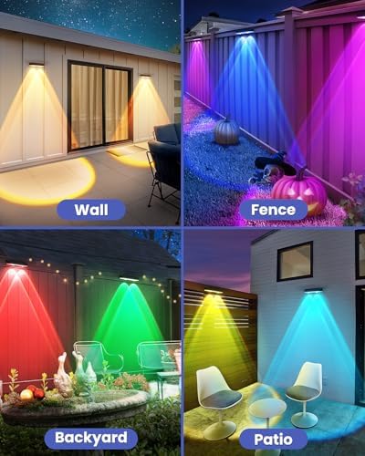 Solar Fence Lights Outdoor, 10 Pack Warm White/RGB Fence Solar Lights with 2 LED, IP65 Waterproof, Backyard Patio Decor for Deck, Wall, Railing, Pool, Stair - Image 2