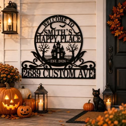 Personalized Halloween House Number Sign, Custom Family Name Address Sign - Image 2