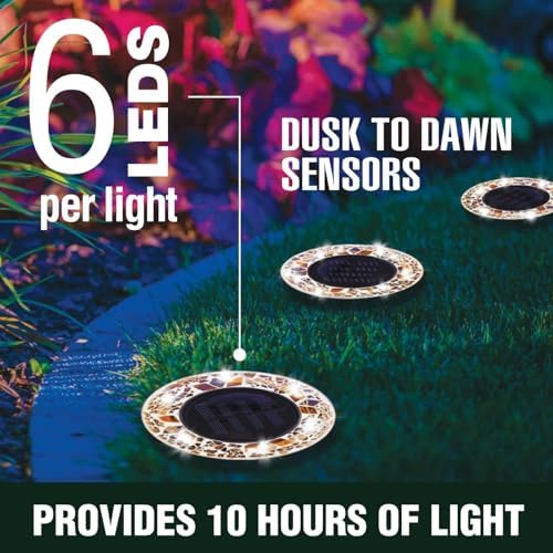 Mosaic Solar Disk Light, Waterproof Outdoor Glass LED Garden Stake Lighting, Colorful Landscape Yard Decor for Walkway, Patio & Lawn, Auto On/Off Decorative Driveway Lamps (Purple-4pcs) - Image 2