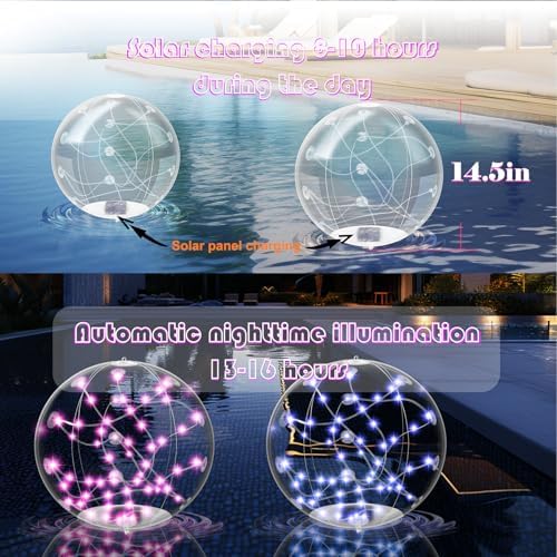 LuckSky 4 Pack Inflatable Solar Floating Pool Lights, RGBW 14.5" Waterproof LED Balls with Remote, 16 Colors, 4 Modes, Timer, Dimmable, Auto On/Off – Best Pool Gift & Outdoor Decoration for Summer - Image 3