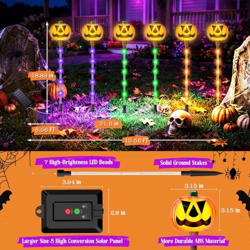 Upgraded Solar Pumpkin Lights Outdoor Halloween Decorations, 12 Pack - Image 5