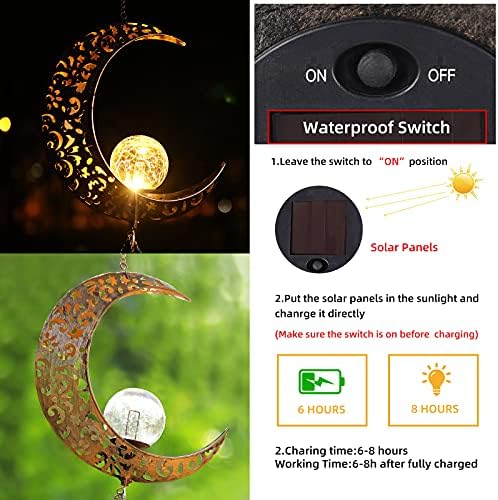 DesGully Solar Wind Chimes, Sun Wind Chime Outdoor Clearance w/Glowing Crackle Glass LED Unique Wind Bells for Outside Waterproof Chimes, Gifts for Her/Him (42" Long Metal Chimes)… - Image 4