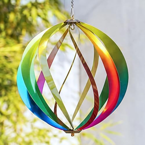 12" Hanging Wind Spinners Outdoor Assembly Required Rainbow 3D Metal Ball by YUECH