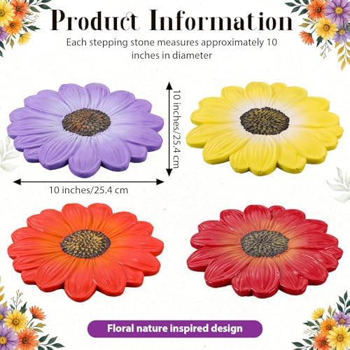 Cinnvoice 6 Pack Garden Stepping Stones Outdoor - 10 Inch Resin Decorative Stone for Garden Walkway Patio Landscaping Yard Decor(Daisy) - Image 2