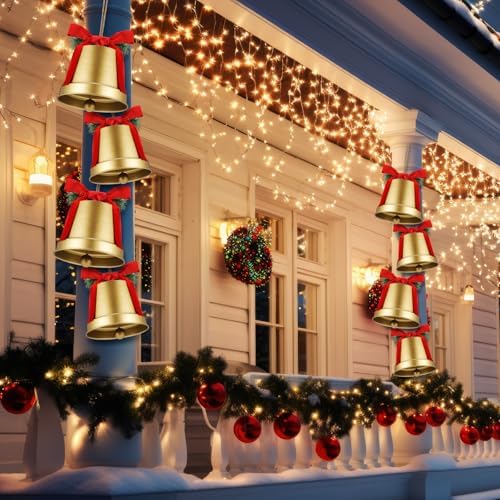 MorningRo 8 Pcs 8+6.5in Gold Giant Bells Extra Large Christmas Bells for Outside Decor for Xmas Tree Doors Firepalces Unique for Large Xmas Bell Ornaments Garland Indoor Outdoor - Image 4