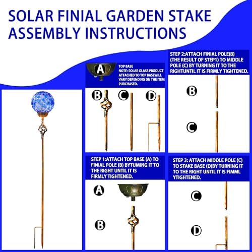 Garden Solar Lights Outdoor, Decorative LED Honeycomb Glass Ball Garden Stake, Glass and Metal Outdoor Decoration, 4 x 31 Inch (Dark Blue) - Image 6