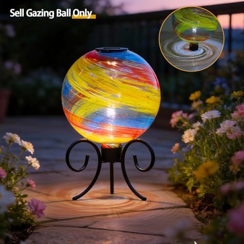VCUTEKA Solar Gazing Ball, Glass Garden Globes for Outdoor Decor, 10" Red - Image 3
