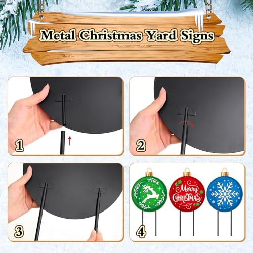Drydiet 3 Pack Metal Christmas Yard Signs Decor Xmas Yard Stakes Outdoor with Stakes for Holiday Outdoor Garden Lawn Pathway Decoration(Christmas Balls) - Image 4