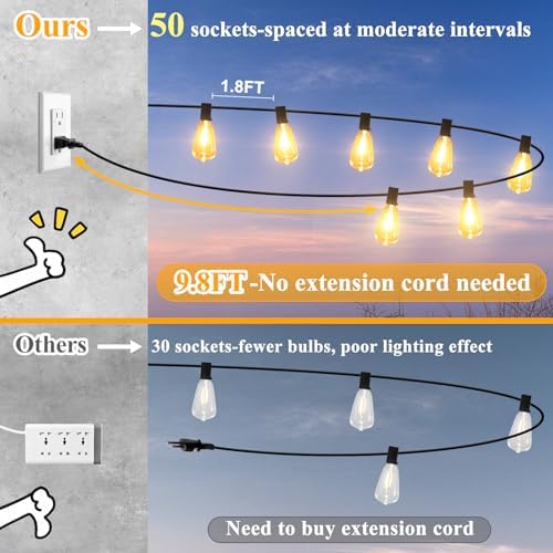 Brightever 100FT Outdoor String Lights 52 Bulbs, 2200K Amber Lights - Image 3