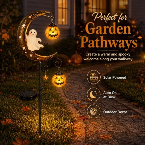 CRILEAL Solar Halloween Ghost & Pumpkin Moon Garden Stake Light - Image 4