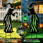 Halloween Decorations Outdoor,Metal Yard Witch Stake with Solar Lantern - Image 2