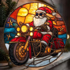 Cool Retro Santa Riding Motorcycle Mosaic Acrylic Suncatcher - Image 5
