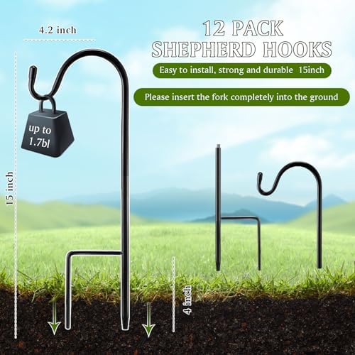 12 Pcs 15 Inch Shepherds Hook for Outdoor Adjustable Bird Feeder Pole - Image 2