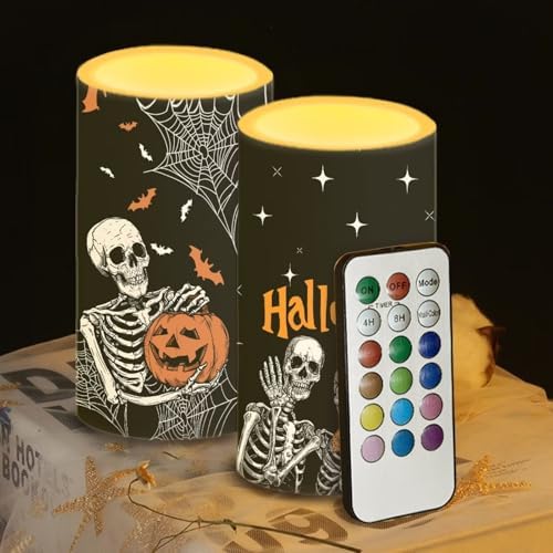 Happy Halloween Skeleton Flickering Flameless Candles with Remote and Timers Battery Operated LED Candles for Trick or Treat Day Home Decoration - Image 5