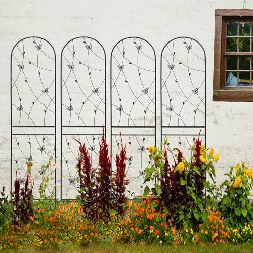 6 Pack Metal Garden Trellis 86.7" Tall Outdoor Climbing Plant Support for Roses, Flowers, Rustproof Durable Black Galvanized Tube, Lawn Garden Fence Decor Screen, 86.7" H - Image 6