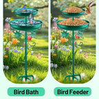 Daoeny Bird Bath for Outside, 42In Vintage Freestanding Birdbaths for Outdoors, Double Metal Bird Bath Feeder Bowls for Garden Patio Yard Lawn Decor, Upgraded 5-Pronged Base (Green) - Image 4