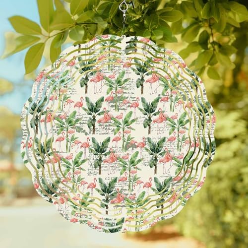 Summer Wind Spinners Outdoor Tropical Flamingos Palm Leaves Beige Letter Texture 3D Stainless Steel Wind Spinner for Yard Kinetic Sculpture Hanging Spinning Ornament for Garden Patio Porch 12 Inch - Image 6
