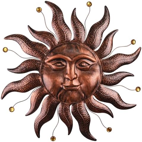 Metal Wall Art Decor Outdoor Inside with Sun Face, 26 Inch Large Outside Sun Metal Decorations Hanging on House, Living Room, Bedroom, Patio, Fence, Yard by VESTCDF