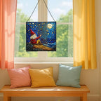 Gnome Stargazing Hill Stained Glass Suncatcher – Square Hanging Window Panel for Home or Greenhouse – Whimsical Glass Art Gift for Garden Lovers, Christmas, Halloween, Father Days CS5nfH - Image 5
