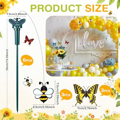 Retisee 6 Pcs Flying Bees Butterflies for Centerpieces Solar Garden Stake - Image 4