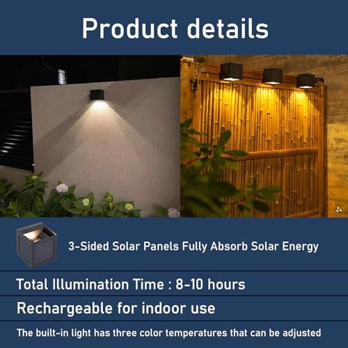 Solar Sconce Lights Outdoor, Motion Sensor, Dimmable Up and Down, Multiple Lighting Modes, Three Large Solar Panels, IP65 Waterproof for Yard Fence Patio Garage Porch, Modern Black Shell - Image 4