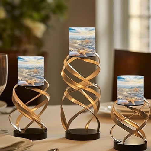 Starfish Shell Beach Pattern 4 Pcs Flickering Flameless Candles with Remote Timer LED Pillar Candle Tealights Long Lasting for Indoor Outdoor Coastal Home Decor - Image 4