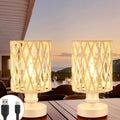 Cordless Outdoor Table Lamps, Small Rattan Boho, Rechargeable Battery Operated for Outdoor Patio, Home, Living Room, Bedroom, Bedside - Set of 2 (Ivory) by ALLFORTUNE