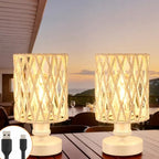 Cordless Outdoor Table Lamps, Small Rattan Boho, Rechargeable Battery Operated for Outdoor Patio, Home, Living Room, Bedroom, Bedside - Set of 2 (Ivory) by ALLFORTUNE