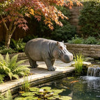 12.6'' Weather Resistant Hippopotamus Garden Statue, Realistic Resin Hippo Wildlife Sculpture, Outdoor Decor for Lawn, Yard, Patio & Pond Landscaping - Image 3