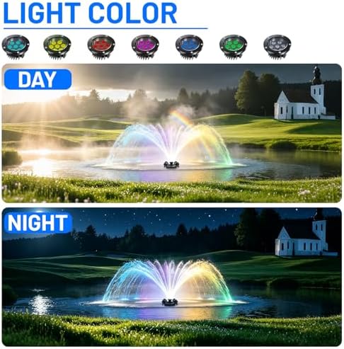 Pond Fountain Aerator with Lights,Pond Fountain with 4 RGB Lights,10 Light Modes,1HP 750W 110V 15000GPH,Stainless Steel Pump with 100FT Power Cord& Timer,Pond Fountains for Large Ponds,Lakes - Image 5