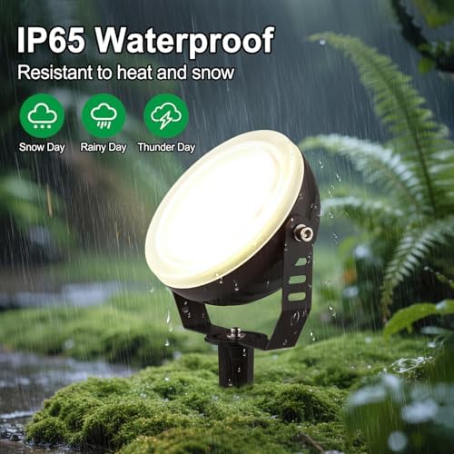 LED Landscape Spotlight, IP67 Waterproof 120V 3000K Edge-Lit Outdoor Spot Light, 270° Adjustable Bracket Thickened Aluminum Light for Yard Garden Tree Architectural Lighting (24 Watts (Gray)) - Image 3