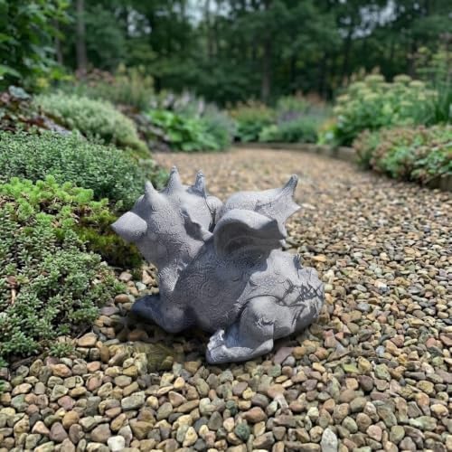 OLOMA Smiling Little Dragon Concrete Statue Outdoor Mythical Creature Outdoor Decor Fantasy Drake Figurine Handcrafted Sculpture Stone Gargoyle Ornament Weather Proof Accent Fantasy Gift - Image 7