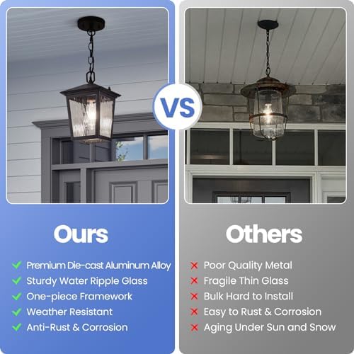 Outdoor Pendant Light, Black Outdoor Porch Hanging Light fixtures - Image 6