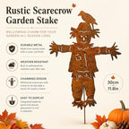 Rust Finish Metal Scarecrow Garden Stake, 27.4 Inch Fall Yard Art Decor, Flat Outdoor Lawn Ornament for Planters Flower Beds Patio - Image 2