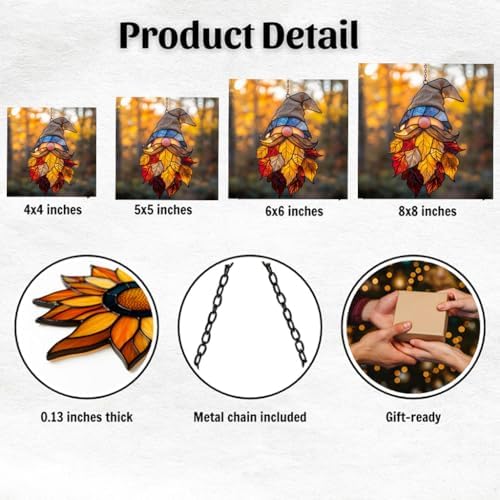 Maple Leaf Autumn Gnome Fall Acrylic Suncatcher - Image 2