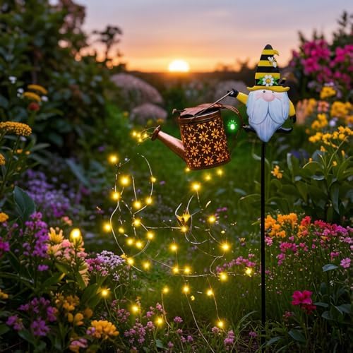 32 Inch Automatic Outdoor Solar Watering Can with Warm LEDs, Weather-Resistant Yard Decor, Gnome - Image 5