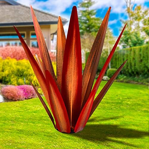 KODIBO 24" Metal Agave Plant Outdoor Decor, Large Garden Sculpture, Red by KODIBO